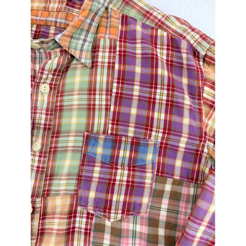 Polo Ralph Lauren Patchwork Madras Plaid Shirt Men XL Long Sleeve Multicolor